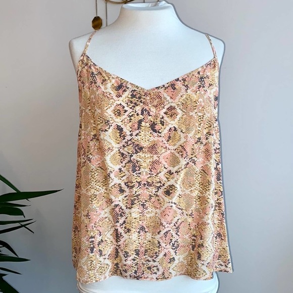 Anthropologie E By Eloise Medium Pink Orange Snake Print Tank 100% Silk - Picture 2 of 6